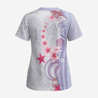 Purple Plumeria Sea Shell Scrub Top Starfish Polynesian Pattern LT01 - Polynesian Pride