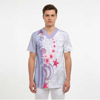 Purple Plumeria Sea Shell Scrub Top Starfish Polynesian Pattern LT01 - Polynesian Pride