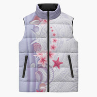 Purple Plumeria Sea Shell Sleeveless Puffer Jacket Starfish Polynesian Pattern LT01 Unisex Purple - Polynesian Pride
