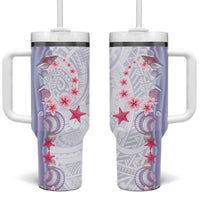 Purple Plumeria Sea Shell Tumbler With Handle Starfish Polynesian Pattern - Polynesian Pride