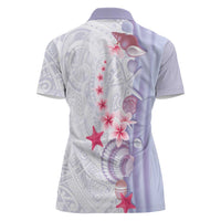 Purple Plumeria Sea Shell Women Polo Shirt Starfish Polynesian Pattern LT01 - Polynesian Pride
