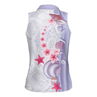 Purple Plumeria Sea Shell Women Sleeveless Polo Shirt Starfish Polynesian Pattern LT01 - Polynesian Pride