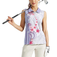 Purple Plumeria Sea Shell Women Sleeveless Polo Shirt Starfish Polynesian Pattern LT01 - Polynesian Pride
