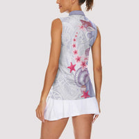 Purple Plumeria Sea Shell Women Sleeveless Polo Shirt Starfish Polynesian Pattern LT01 - Polynesian Pride