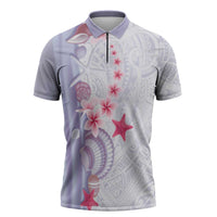 Purple Plumeria Sea Shell Zipper Polo Shirt Starfish Polynesian Pattern LT01 Purple - Polynesian Pride
