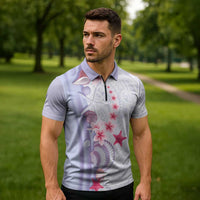 Purple Plumeria Sea Shell Zipper Polo Shirt Starfish Polynesian Pattern LT01 - Polynesian Pride