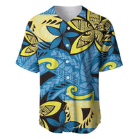 Plumeria Polynesian Pattern Baseball Jersey Unique Fantasy Blue Yellow