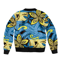 Plumeria Polynesian Pattern Bomber Jacket Unique Fantasy Blue Yellow