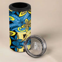 Plumeria Polynesian Pattern 4 in 1 Can Cooler Tumbler Unique Fantasy Blue Yellow LT01 - Polynesian Pride