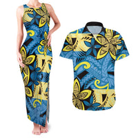 Plumeria Polynesian Pattern Couples Matching Tank Maxi Dress and Hawaiian Shirt Unique Fantasy Blue Yellow LT01 Blue - Polynesian Pride
