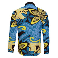 Plumeria Polynesian Pattern Family Matching Summer Maxi Dress and Hawaiian Shirt Unique Fantasy Blue Yellow