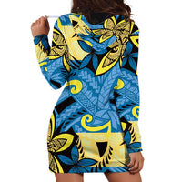 Plumeria Polynesian Pattern Hoodie Dress Unique Fantasy Blue Yellow LT01 - Polynesian Pride
