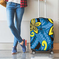 Plumeria Polynesian Pattern Luggage Cover Unique Fantasy Blue Yellow