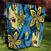 Plumeria Polynesian Pattern Quilt Unique Fantasy Blue Yellow