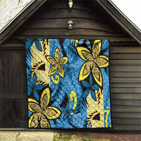 Plumeria Polynesian Pattern Quilt Unique Fantasy Blue Yellow