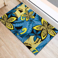 Plumeria Polynesian Pattern Rubber Doormat Unique Fantasy Blue Yellow LT01 - Polynesian Pride