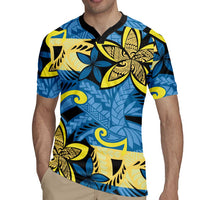 Plumeria Polynesian Pattern Rugby Jersey Unique Fantasy Blue Yellow