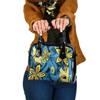 Plumeria Polynesian Pattern Shoulder Handbag Unique Fantasy Blue Yellow