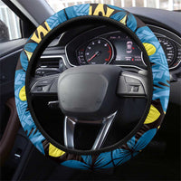 Plumeria Polynesian Pattern Steering Wheel Cover Unique Fantasy Blue Yellow LT01 - Polynesian Pride