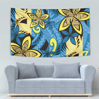 Plumeria Polynesian Pattern Tapestry Unique Fantasy Blue Yellow