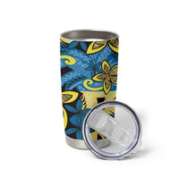 Plumeria Polynesian Pattern Tumbler Cup Unique Fantasy Blue Yellow