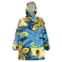 Plumeria Polynesian Pattern Wearable Blanket Hoodie Unique Fantasy Blue Yellow LT01 One Size Blue - Polynesian Pride