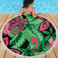 Plumeria Polynesian Pattern Beach Blanket Unique Fantasy Green Pink LT01 - Polynesian Pride