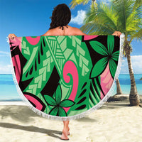 Plumeria Polynesian Pattern Beach Blanket Unique Fantasy Green Pink LT01 - Polynesian Pride