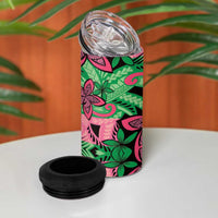Plumeria Polynesian Pattern 4 in 1 Can Cooler Tumbler Unique Fantasy Green Pink LT01 - Polynesian Pride
