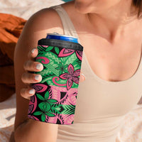 Plumeria Polynesian Pattern 4 in 1 Can Cooler Tumbler Unique Fantasy Green Pink LT01 - Polynesian Pride