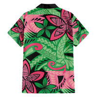 Plumeria Polynesian Pattern Family Matching Long Sleeve Bodycon Dress and Hawaiian Shirt Unique Fantasy Green Pink