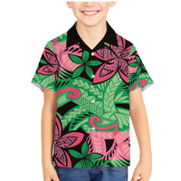 Plumeria Polynesian Pattern Family Matching Mermaid Dress and Hawaiian Shirt Unique Fantasy Green Pink