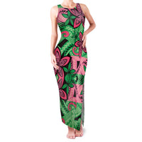 Plumeria Polynesian Pattern Family Matching Tank Maxi Dress and Hawaiian Shirt Unique Fantasy Green Pink