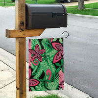 Plumeria Polynesian Pattern Garden Flag Unique Fantasy Green Pink