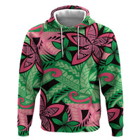 Plumeria Polynesian Pattern Hoodie Unique Fantasy Green Pink