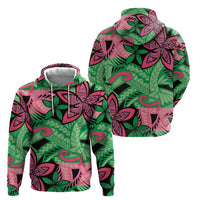 Plumeria Polynesian Pattern Hoodie Unique Fantasy Green Pink