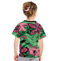 Plumeria Polynesian Pattern Kid T Shirt Unique Fantasy Green Pink LT01 - Polynesian Pride