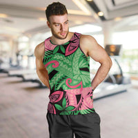 Plumeria Polynesian Pattern Men Tank Top Unique Fantasy Green Pink LT01 Green - Polynesian Pride