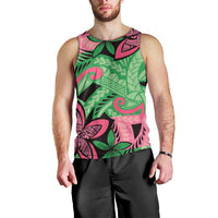 Plumeria Polynesian Pattern Men Tank Top Unique Fantasy Green Pink LT01 - Polynesian Pride