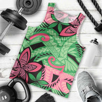 Plumeria Polynesian Pattern Men Tank Top Unique Fantasy Green Pink LT01 - Polynesian Pride