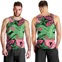 Plumeria Polynesian Pattern Men Tank Top Unique Fantasy Green Pink LT01 - Polynesian Pride