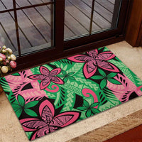 Plumeria Polynesian Pattern Rubber Doormat Unique Fantasy Green Pink LT01 - Polynesian Pride