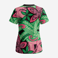 Plumeria Polynesian Pattern Scrub Top Unique Fantasy Green Pink LT01 - Polynesian Pride