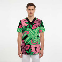 Plumeria Polynesian Pattern Scrub Top Unique Fantasy Green Pink LT01 - Polynesian Pride