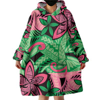 Plumeria Polynesian Pattern Wearable Blanket Hoodie Unique Fantasy Green Pink LT01 - Polynesian Pride