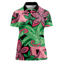 Plumeria Polynesian Pattern Women Polo Shirt Unique Fantasy Green Pink LT01 Female Green - Polynesian Pride