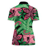 Plumeria Polynesian Pattern Women Polo Shirt Unique Fantasy Green Pink LT01 - Polynesian Pride