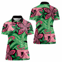 Plumeria Polynesian Pattern Women Polo Shirt Unique Fantasy Green Pink LT01 - Polynesian Pride