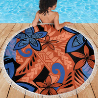 Plumeria Polynesian Pattern Beach Blanket Unique Fantasy Orange Blue LT01 - Polynesian Pride