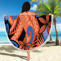 Plumeria Polynesian Pattern Beach Blanket Unique Fantasy Orange Blue LT01 - Polynesian Pride